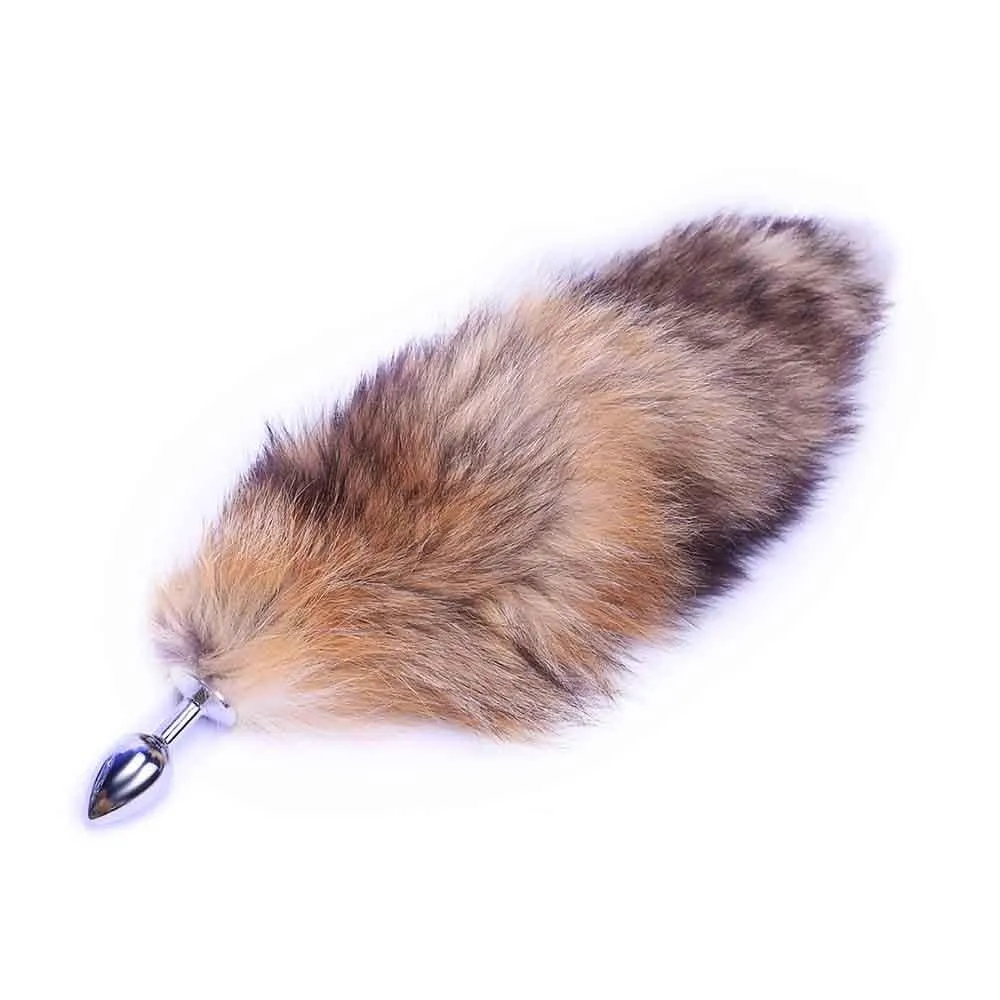 14 Brown Fox Tail Alloy Chrome Butt Plug