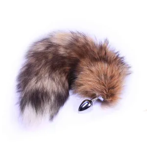 14 Brown Fox Tail Alloy Chrome Butt Plug