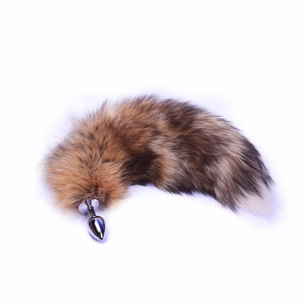 14 Brown Fox Tail Alloy Chrome Butt Plug