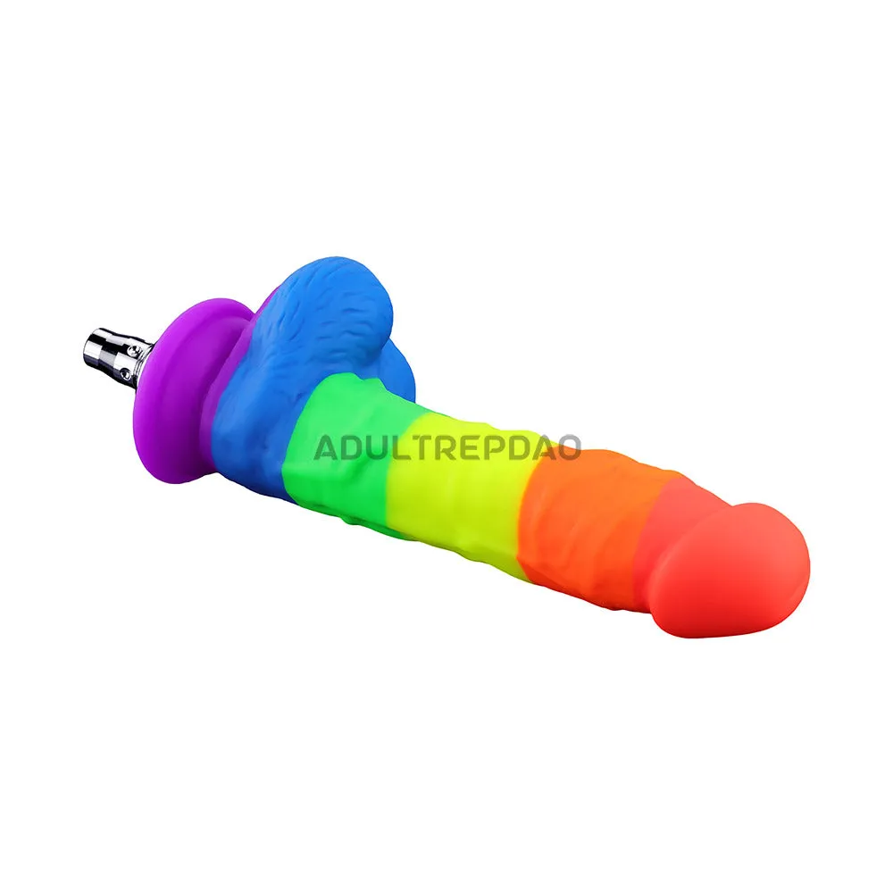7.48-inch Dual Density Silicone Ultra Firm Rainbow Pattern Dildo for Lustti Sex Machines