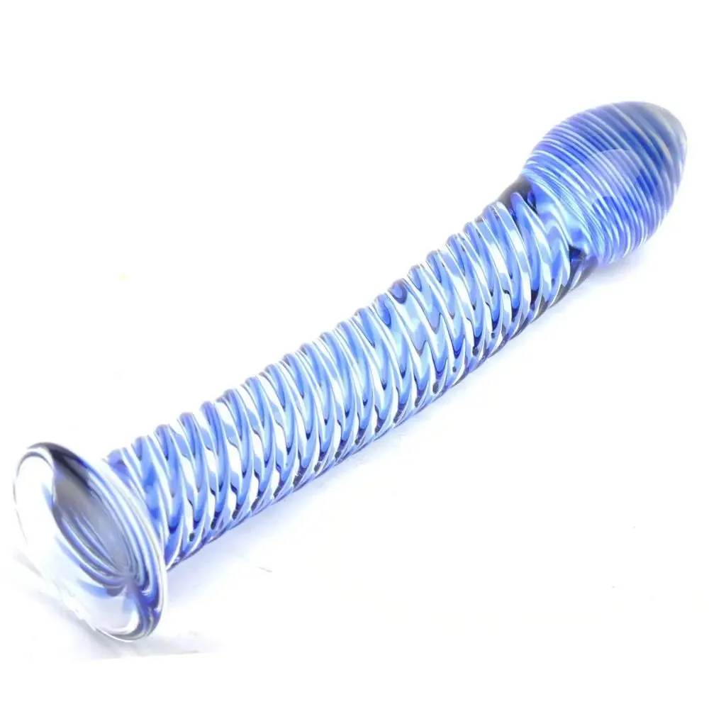 7.5-inch Blue Large Glass Dildo with Flared Base