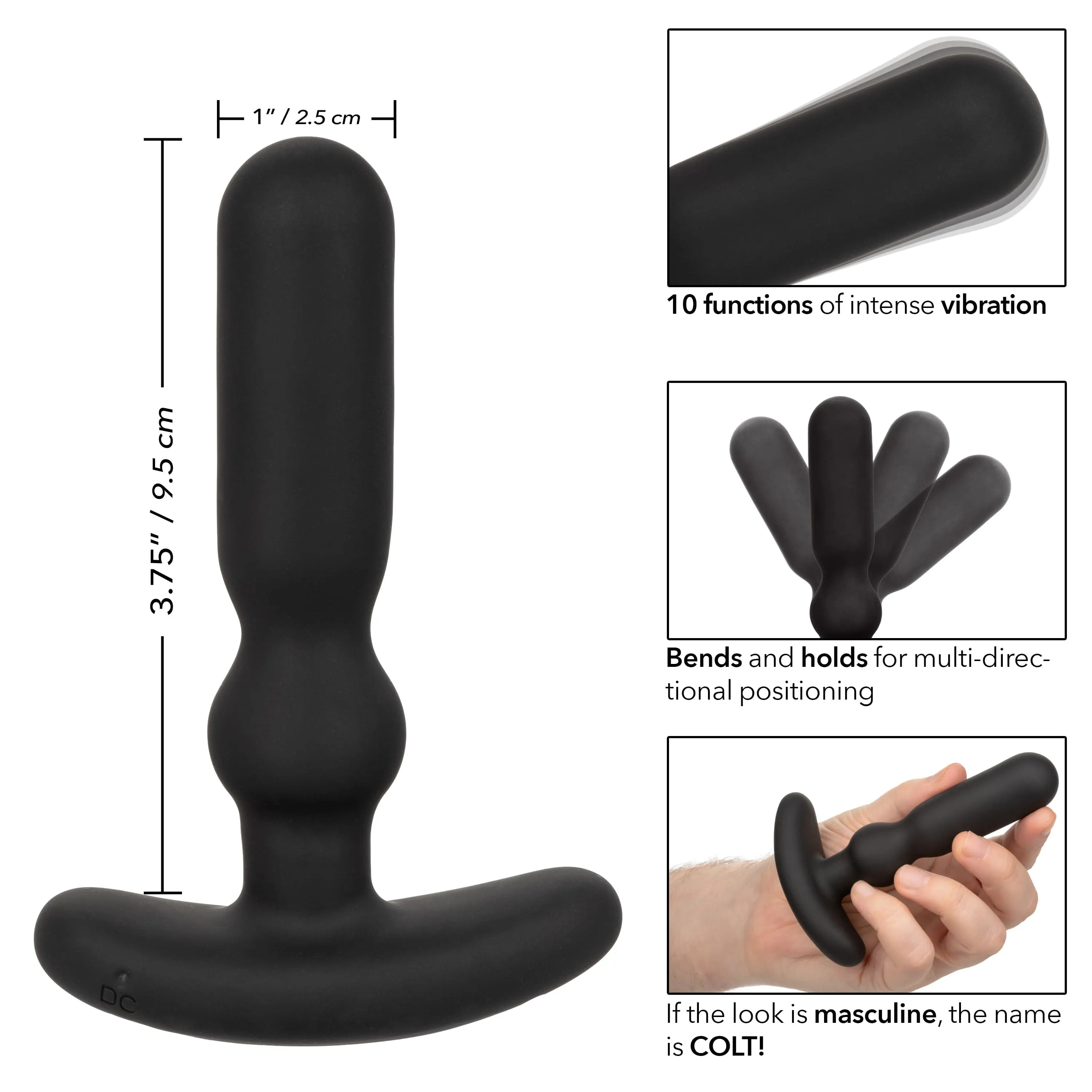 Colt - Rechargeable Anal T Vibrating Anal Plug (Black)