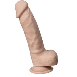 Dildo SILEX-D 7 Model 1. design realist cu testicule. reactiv la căldură. bază cu ventuză. lungime 17.8 cm. culoarea pielii