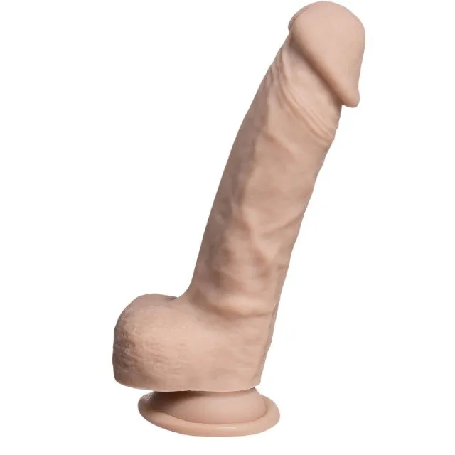Dildo SILEX-D 7 Model 1. design realist cu testicule. reactiv la căldură. bază cu ventuză. lungime 17.8 cm. culoarea pielii