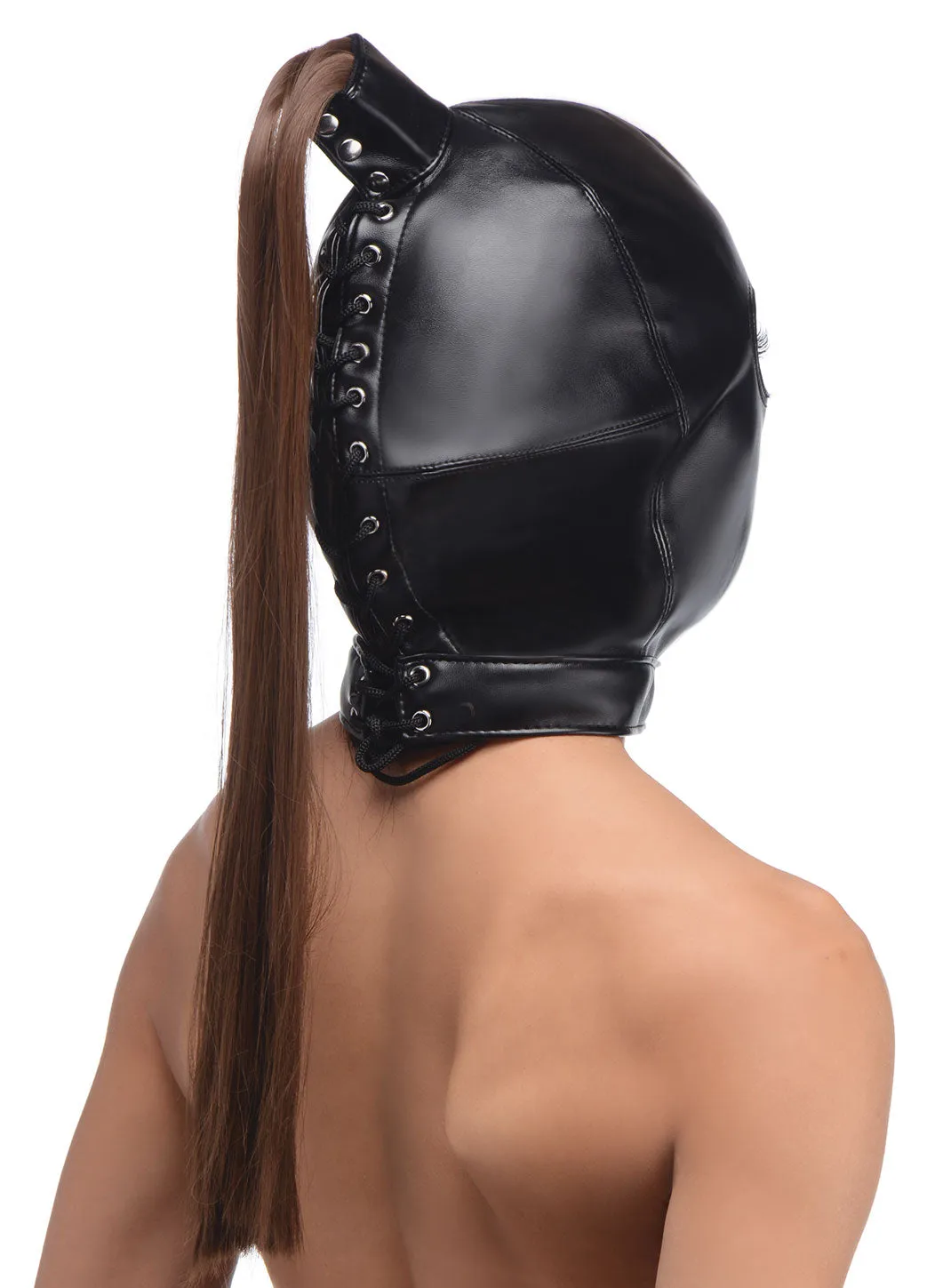 Enchanting Black Hood with Long Brown Ponytail