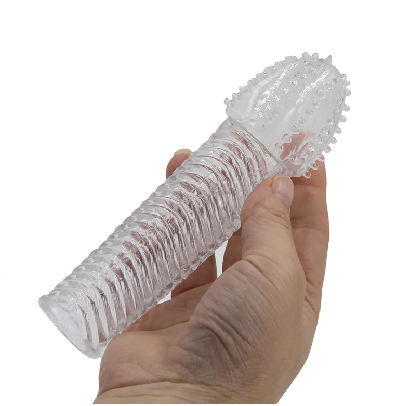 Extension Reusable Condom Penis Sleeve Male Enlargement Time Delay Spike Clit Massager Cover Crystal Clear Adult Sex Toy in Pakistan