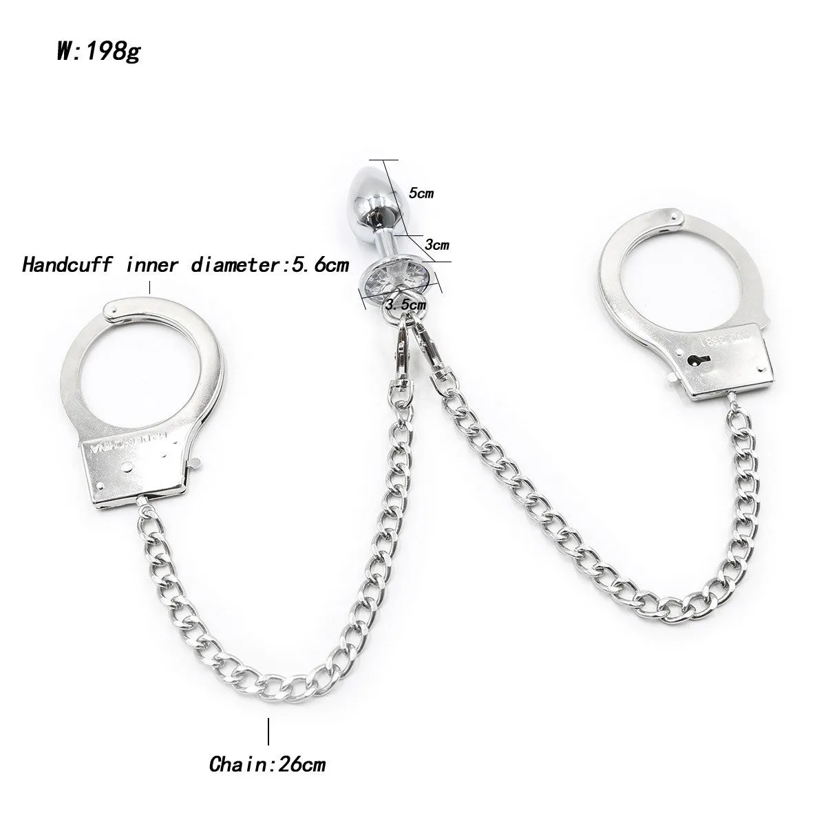 Fetish Unisex Bondage Chain 2 In 1  | Metal Handcuffs | Diamante Anal Plug NO2