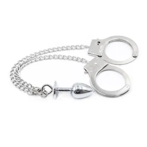 Fetish Unisex Bondage Chain 2 In 1  | Metal Handcuffs | Diamante Anal Plug NO2