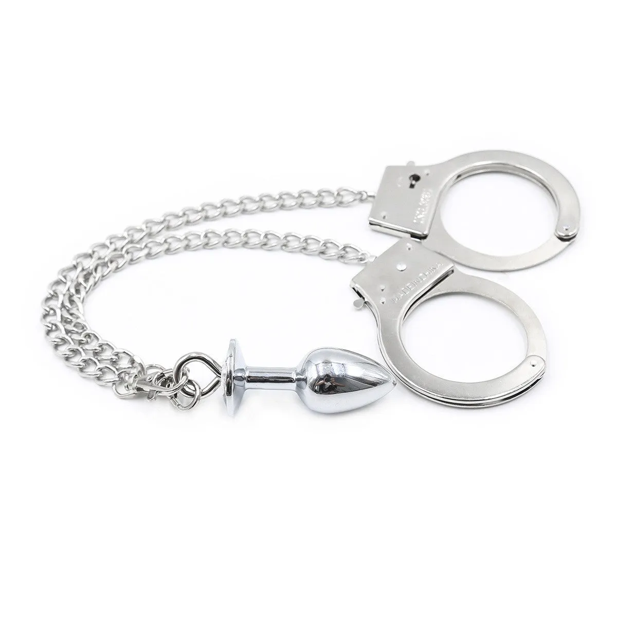 Fetish Unisex Bondage Chain 2 In 1  | Metal Handcuffs | Diamante Anal Plug NO2