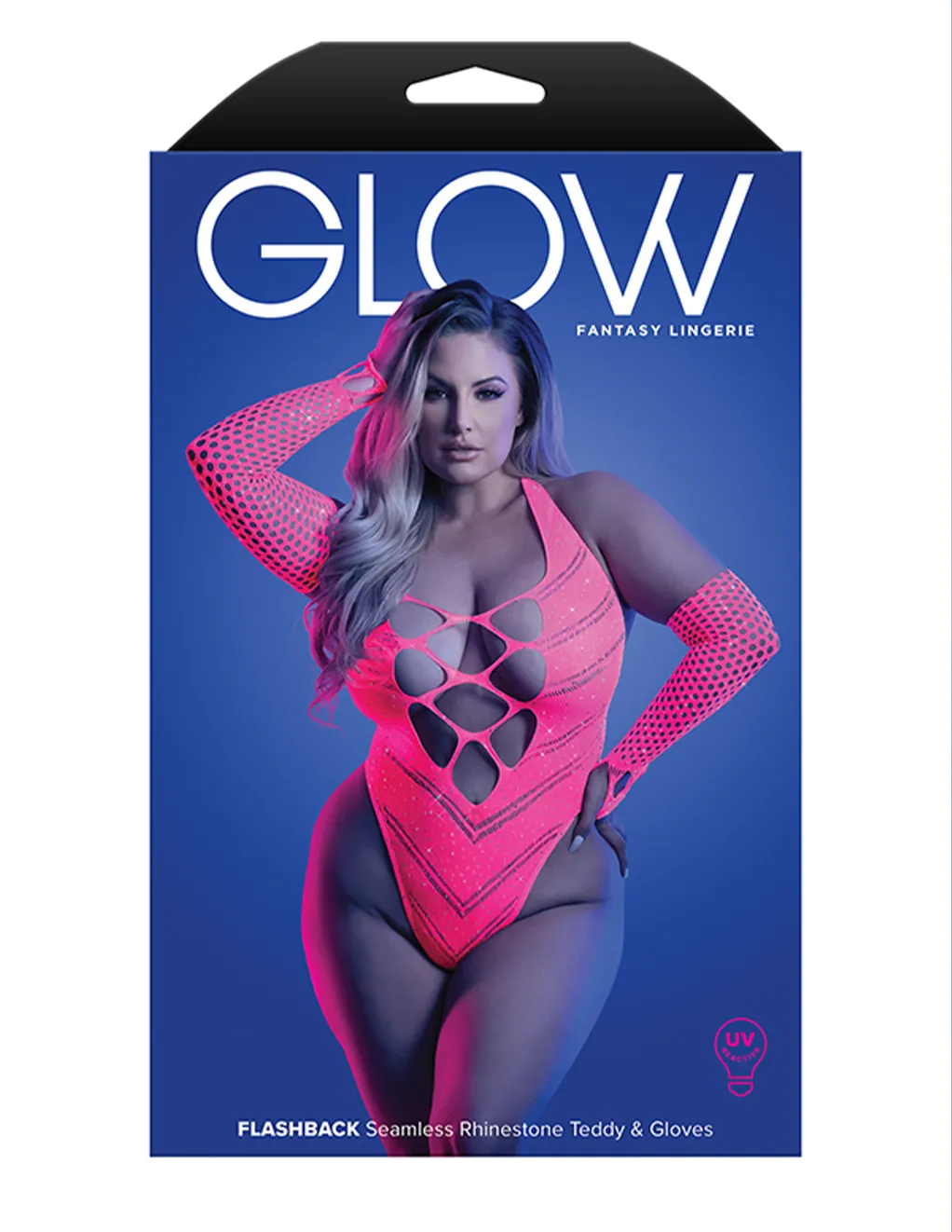 GLOW Flashback Rhinestone Fishnet Teddy & Gloves Set