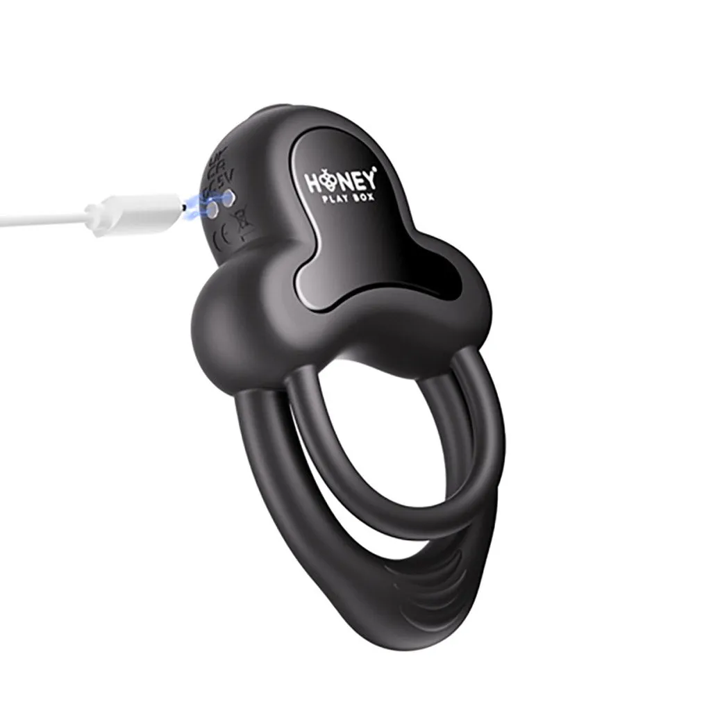 Honey Play Box Anello App-Controlled Vibrating Double Cock Ring with Clitoral Stimulator Black