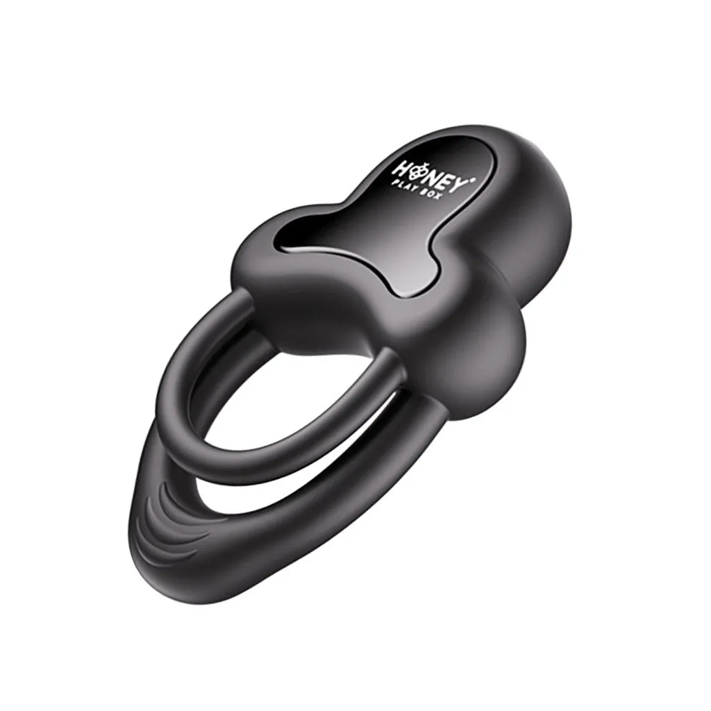Honey Play Box Anello App-Controlled Vibrating Double Cock Ring with Clitoral Stimulator Black