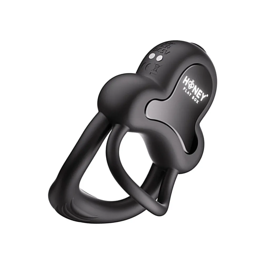 Honey Play Box Anello App-Controlled Vibrating Double Cock Ring with Clitoral Stimulator Black