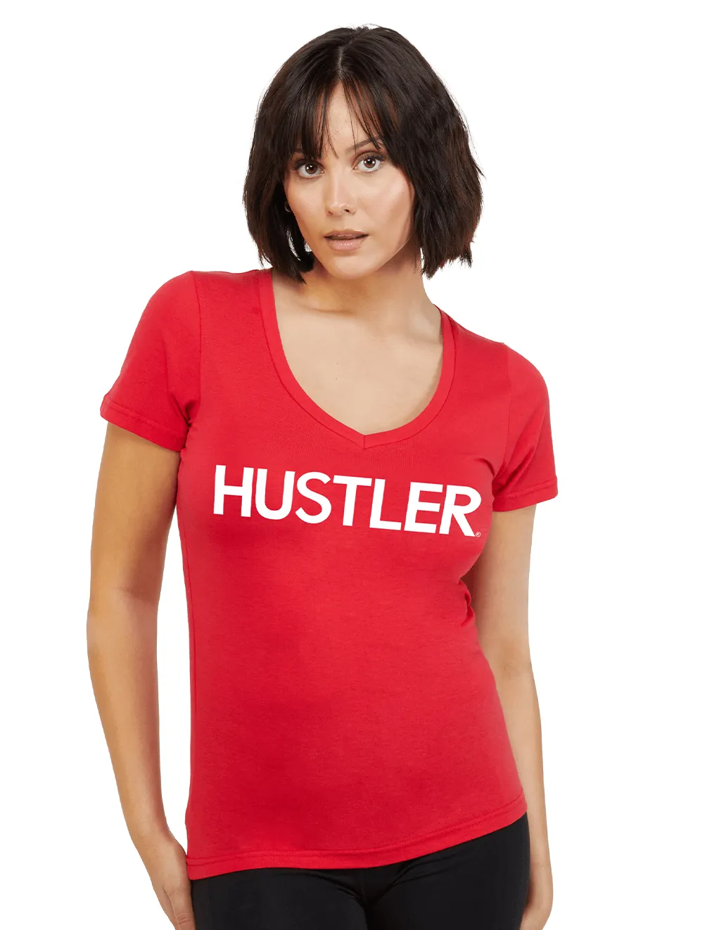 HUSTLER Classic Logo V Neck Tee