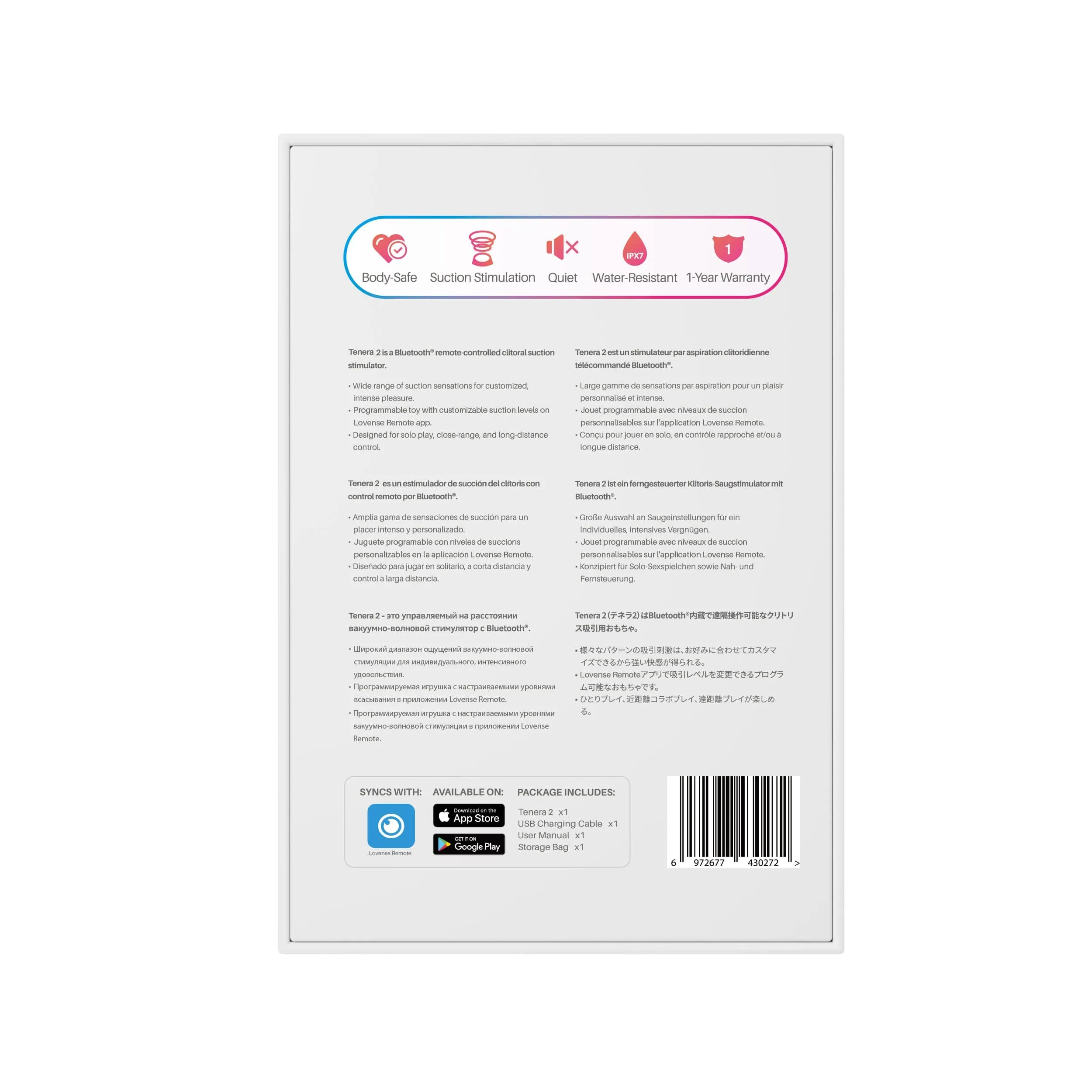 Lovense - Tenera 2 App-Controlled Clitoral Air Stimulator (Pink/Blue)