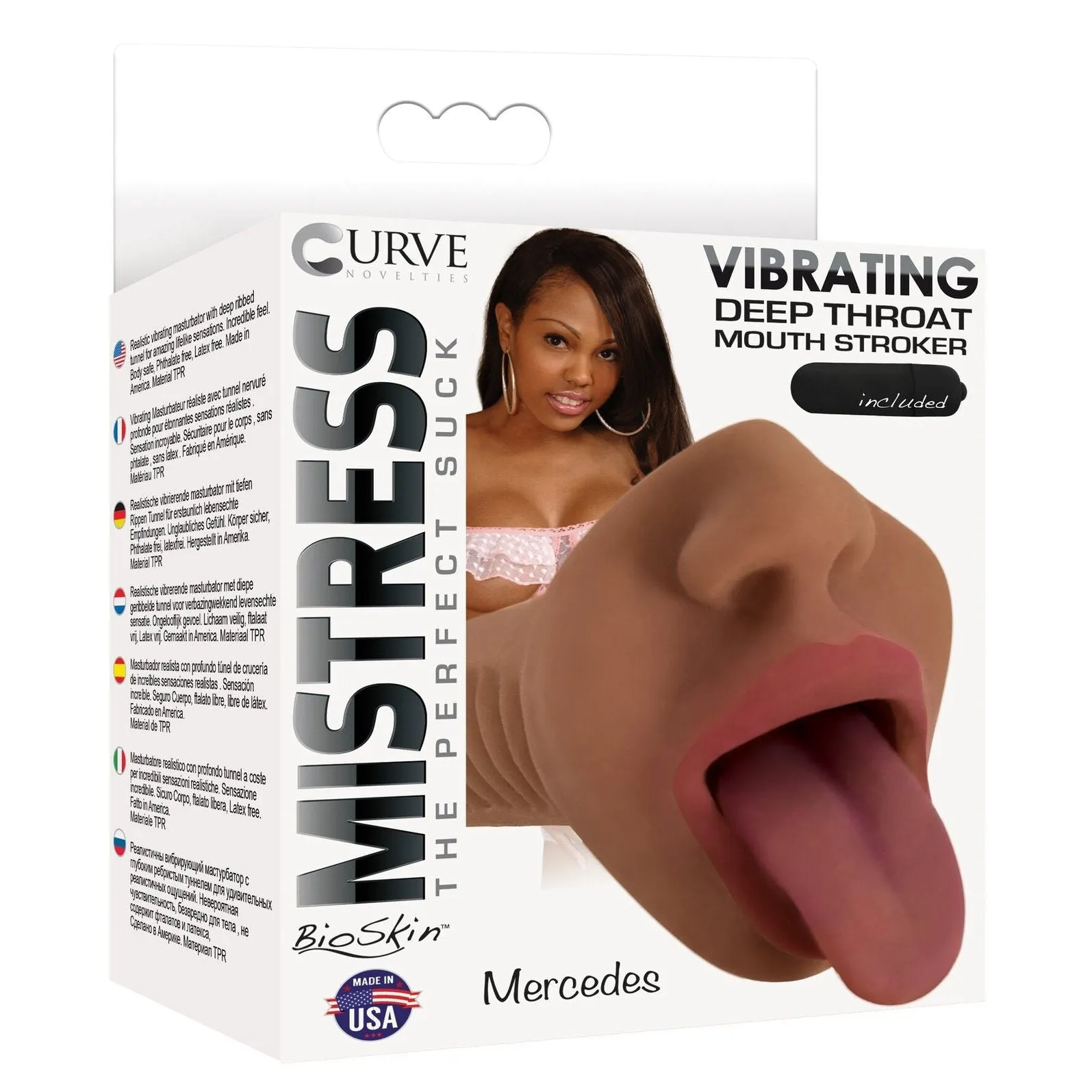 Mistress Mercedes Vibrating Mouth Stroker- Brown