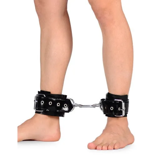 Naughty Toys ONE SIZE Grained shiny Vinyl look Ankle Cuffs BLACK