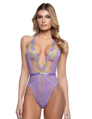 Peony Blossom Contrast Floral Embroidered Lace Plunge Teddy