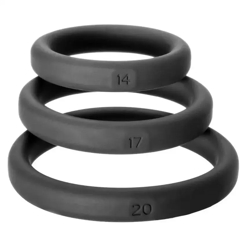 Perfect Fit Black Cock Ring Set with Size 14. 17 and 20