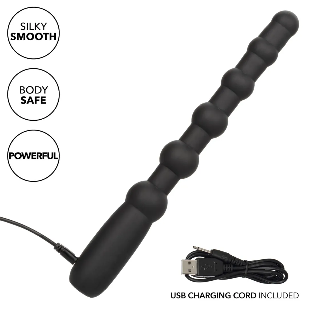 Rechargeable X-10 Powerful Black Silicone Vibrating Anal Beads