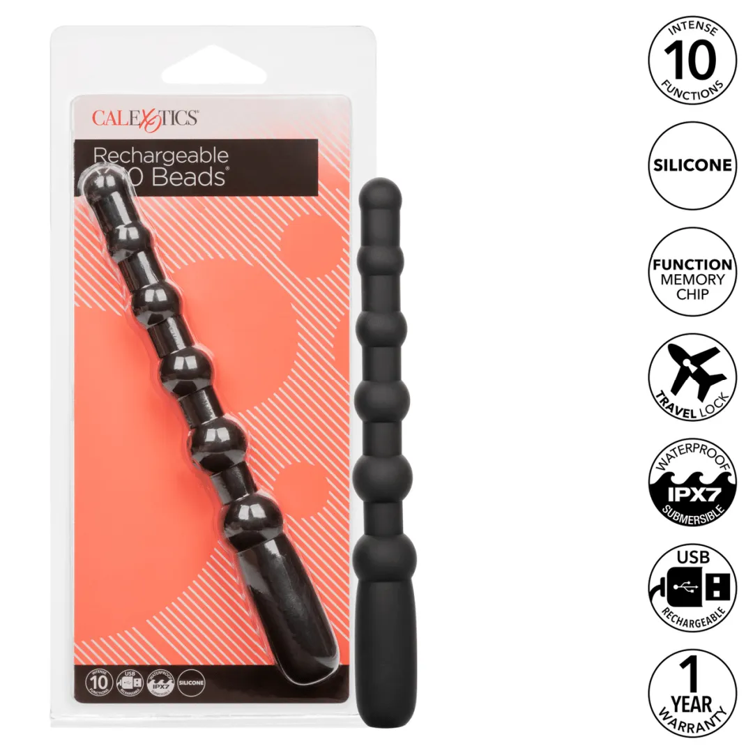 Rechargeable X-10 Powerful Black Silicone Vibrating Anal Beads