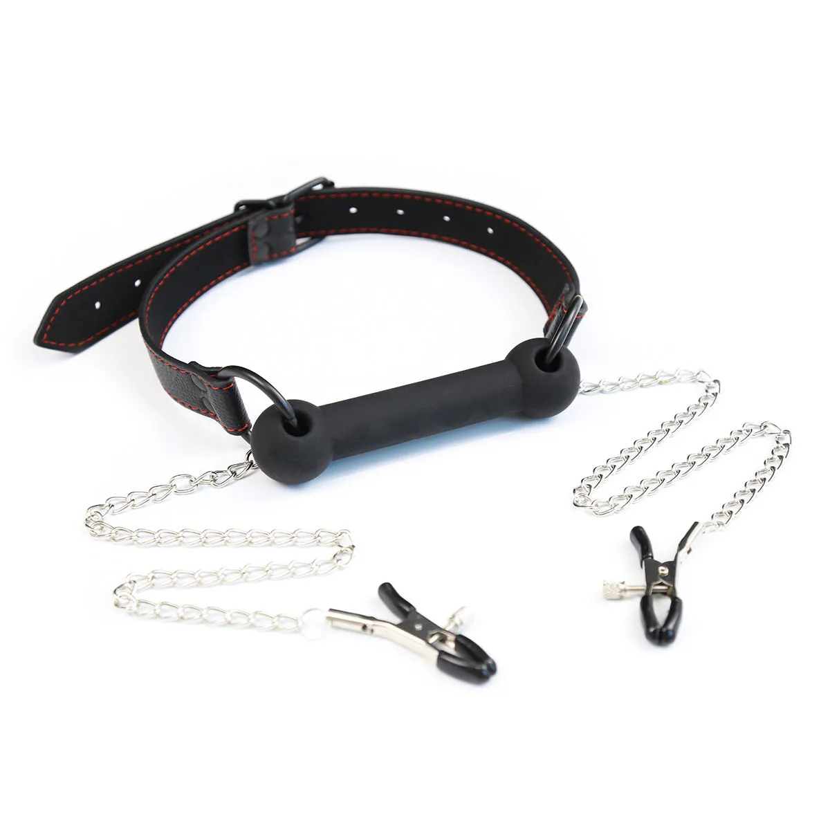 Rimba Silicone Bit Bone Mouth Gag | Nipple Clamps Chain | Adjustable