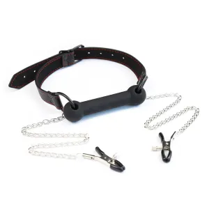 Rimba Silicone Bit Bone Mouth Gag | Nipple Clamps Chain | Adjustable