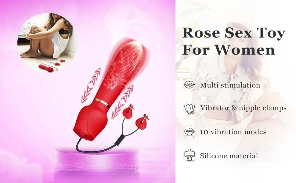 Rose 2 in 1 Nipple & Clitoral Vibrator | 10 Vibration Modes | USB