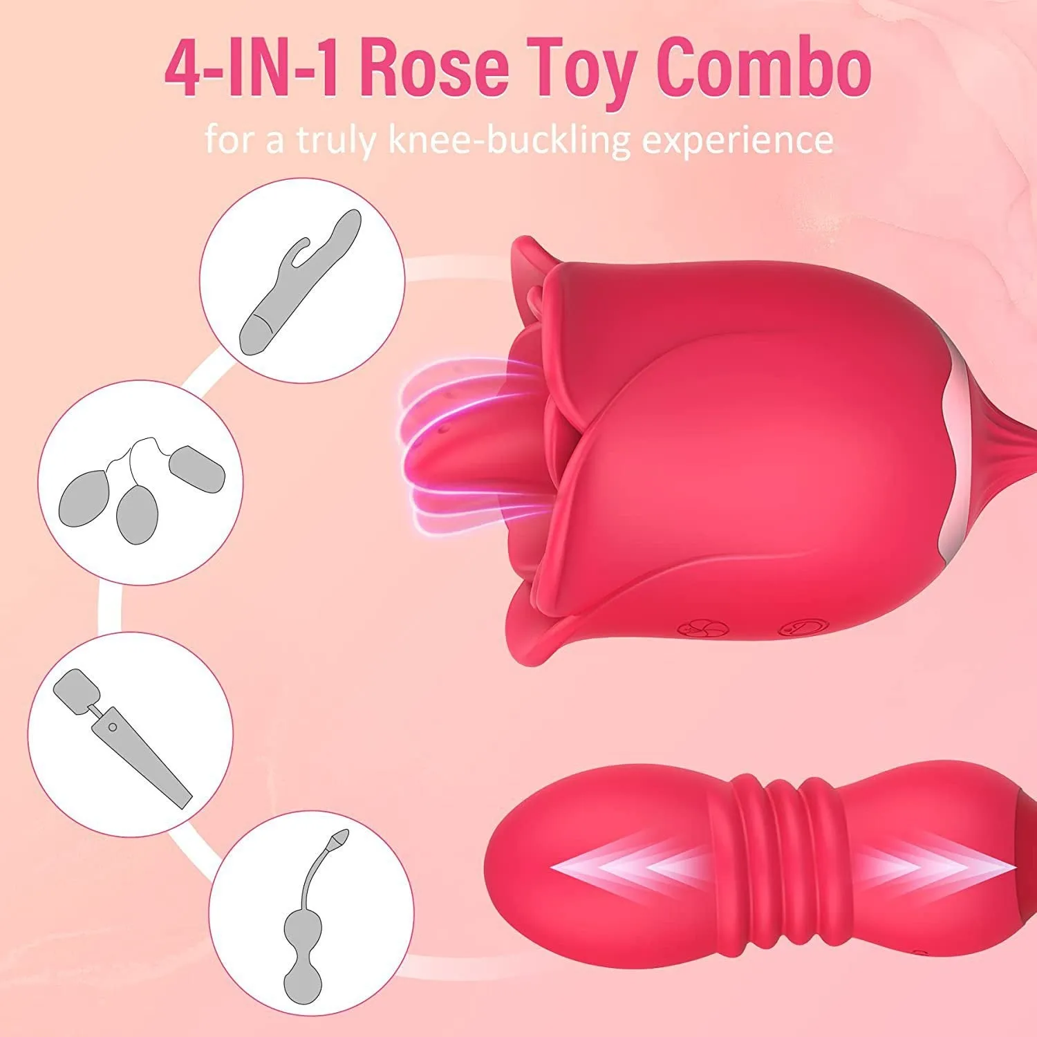 Rose Toy Combo - Remote Control Clit Stimulator Thrusting Dildos Women Vibrator