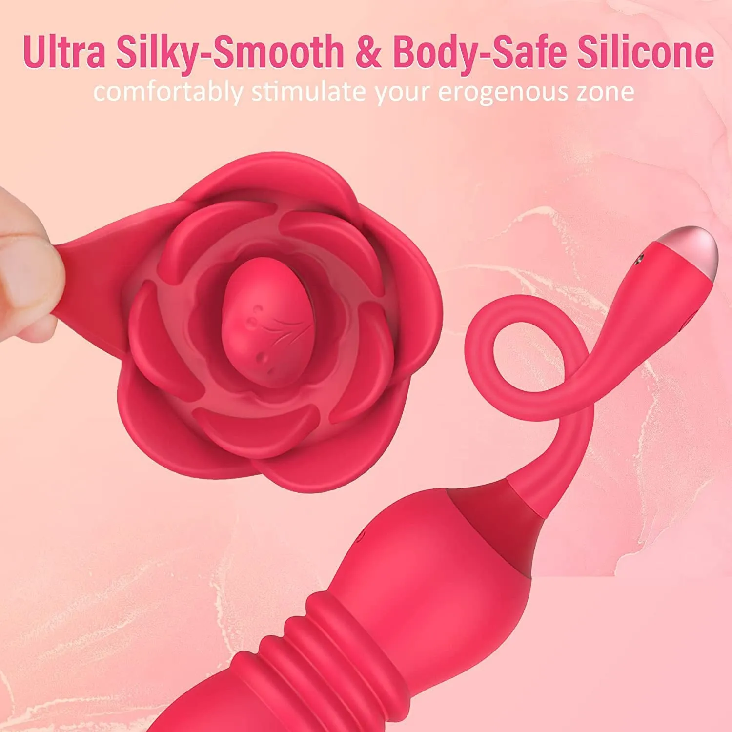 Rose Toy Combo - Remote Control Clit Stimulator Thrusting Dildos Women Vibrator