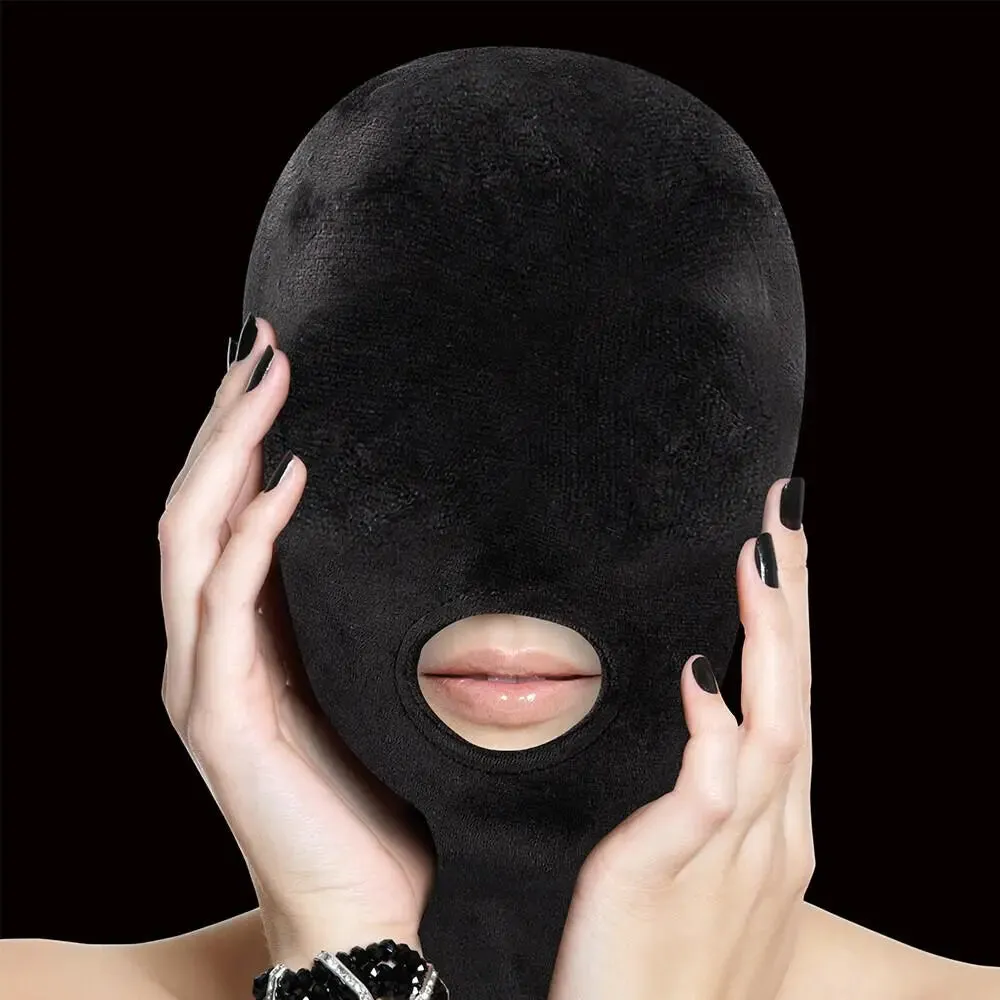 Shots Black Velvet Mask with Mouth Opening for Bdsm Couples
