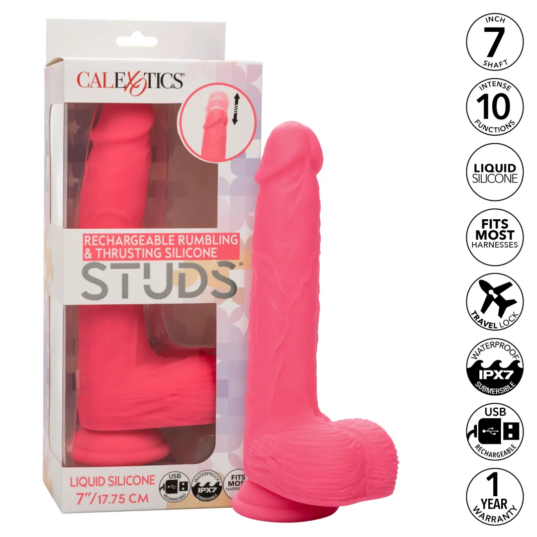 Silicone Stud Rumbling & Thrusting 9.5 Inch Pink Dildo