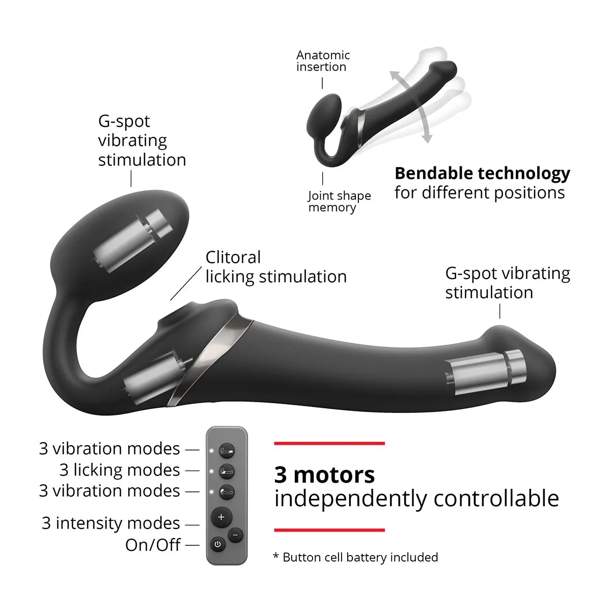 Strap-On-Me Multi Orgasm Bendable Strap-On Medium Black