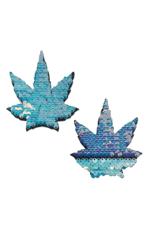Unicorn Blue Pink Flip Sequin Pot Leaf Pasties